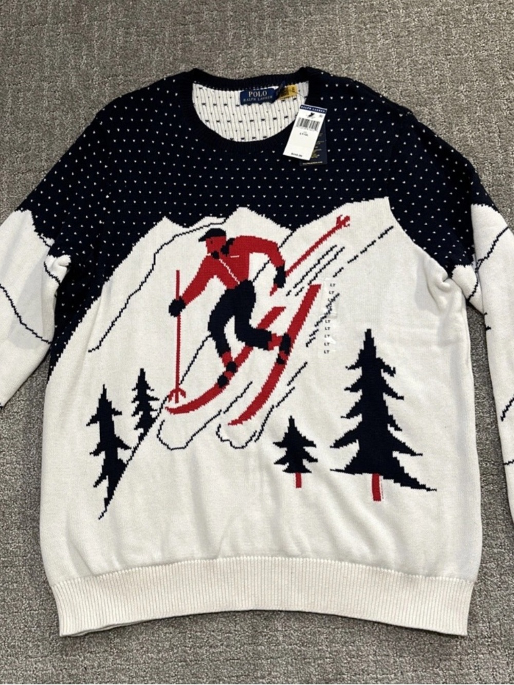 Ralph Lauren | Ski Motif Crewneck Sweater - White/Navy/Red | Men’s Size LT